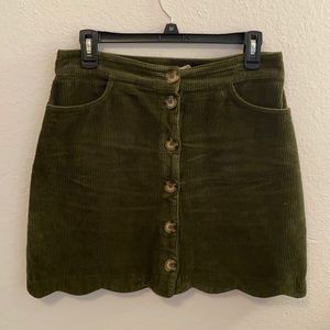 Suede, forest green, button down, mini skirt
